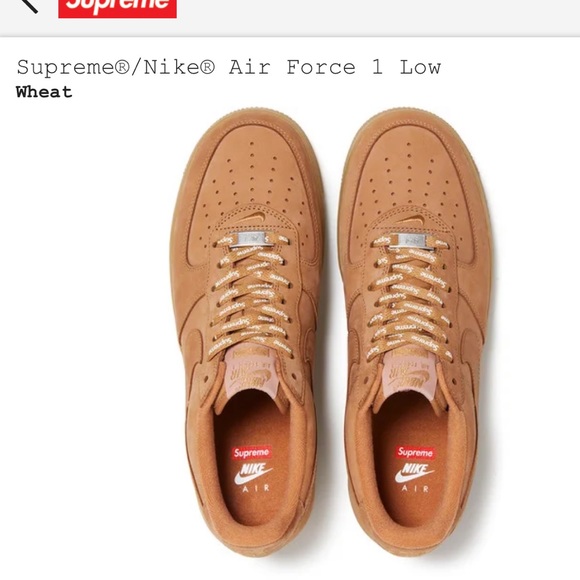 SOLD - NWT Supreme x Nike Air Force 1 Low in Wheat - Picture 3 of 5